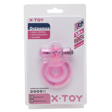 X-Toy Orgasmus II, розовое, Эрекционное виброкольцо с петлей для мошонки