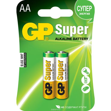 GP Super Alkaline Батарейка AA, 2 шт, Элемент питания