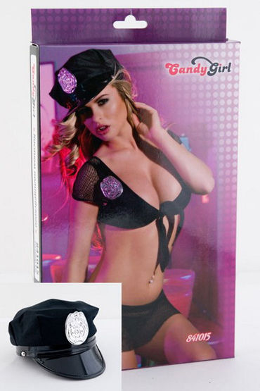 Candy Girl Костюм Полицейского - Топ, значек, юбка, трусики и головной убор - купить в секс шопе