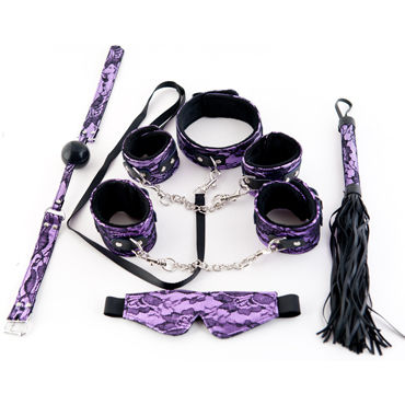 ToyFa Marcus Кружевной Набор, фиолетовый, Маска, наручники, оковы, ошейник, флоггер, кляп