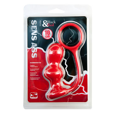 ToyFa Black&Red Sens Ass 10 см, красная, Рельефная анальная втулка с эрекционным кольцом