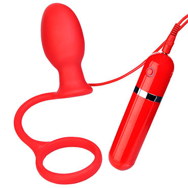 ToyFa Black&Red Sens Ass 8 см, красная, Анальная вибровтулка с эрекционным кольцом и пультом управления
