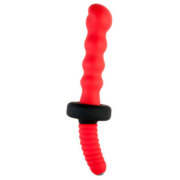 ToyFa Black&Red Рельефный анальный вибратор 18 см, красный, С удобной рукояткой