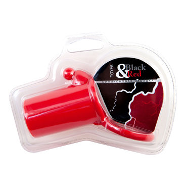 ToyFa Black&Red Насадка на пенис, красная, С клиторальным стимулятором и кольцом для мошонки