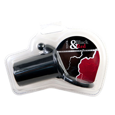 ToyFa Black&Red Насадка на пенис, черная, С клиторальным стимулятором и кольцом для мошонки