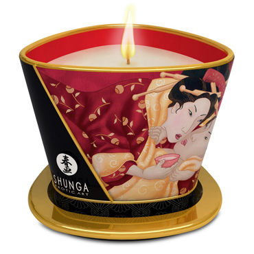 Shunga Massage Candle Sparkling Strawberry Wine, 170мл, Массажная свеча, клубника и шампанское