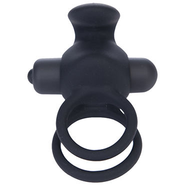 Lovetoy Power Duo Clit Cockring, черное, Эрекционное кольцо с 10 режимами вибрации и петлей для мошонки