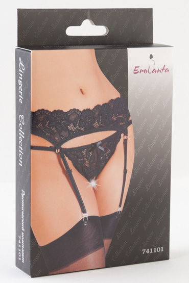 Erolanta Эротический комплект белья, черный - Трусики с разрезом и пояс для чулок - купить в секс шопе