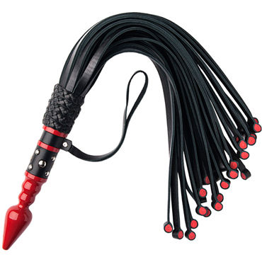 Toyfa Theatre Флоггер из натуральной кожи, черный, С утолщениями на концах