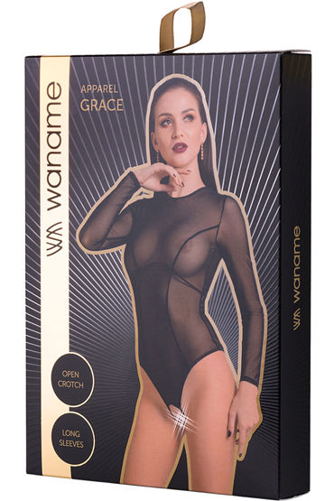 Waname Apparel Grace, черное - Эротическое боди с рукавами - купить в секс шопе