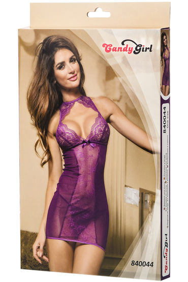 Candy Girl Комбинация и стринги, фиолетовые - С фигурным декольте и кружевом - купить в секс шопе