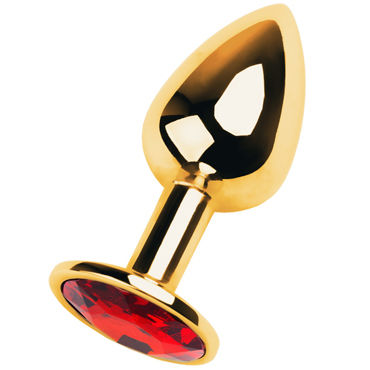 Toyfa Metal Малая анальная пробка 7 см, золотая, С кристаллом цвета рубин
