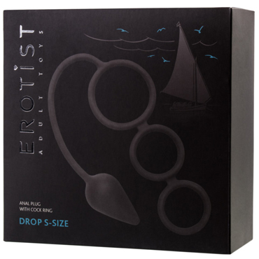 Erotist Drop S-Size, черная - Анальная пробка с тремя эрекционными кольцами - купить в секс шопе