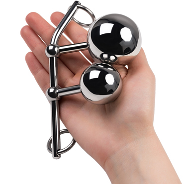 ToyFa Metal Стринги из металла с двумя стимуляторами, серебристые - С кольцами для крепления к телу - купить в секс шопе