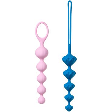 Satisfyer Love Beads, розовый/голубой - Набор анальных цепочек - купить в секс шопе