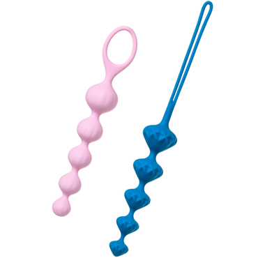 Satisfyer Love Beads, розовый/голубой, Набор анальных цепочек