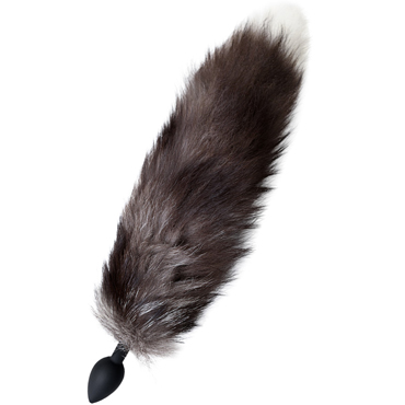Toyfa POPO Анальная втулка с хвостом M, черный/коричневый, Анальная втулка с хвостом чернобурой лисы