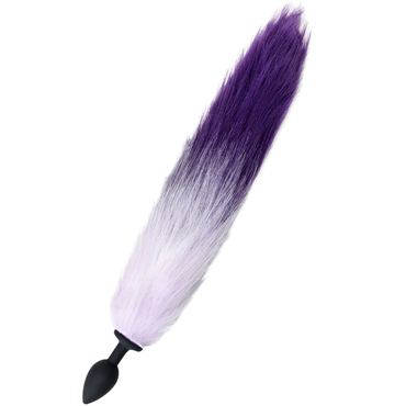 Toyfa POPO Анальная втулка с хвостом M, черный/бело-фиолетовый, Анальная втулка с пушистым хвостом