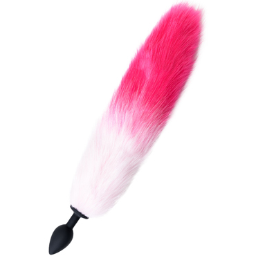 Toyfa POPO Анальная втулка с хвостом M, черный/бело-розовый, Анальная втулка с пушистым хвостом