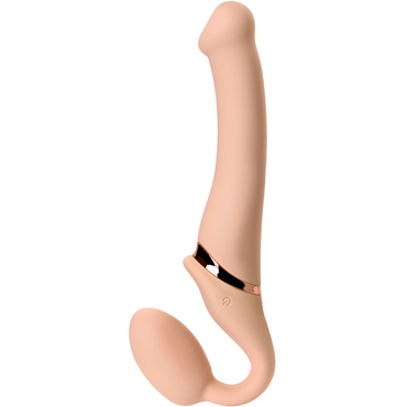 Strap-on-me Vibrating Bendable Strap-on M, телесный - Безремневой страпон с вибрацией и дистанционным управлением - купить в секс шопе