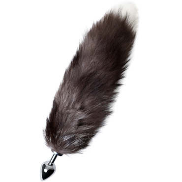 Toyfa Metal Анальная втулка с хвостом черно-бурой лисы M, серебристый/коричневый, Натуральный мех