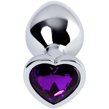 Toyfa Metal Анальный страз сердце M, серебристый/фиолетовый - Cо сверкающим кристаллом - купить в секс шопе
