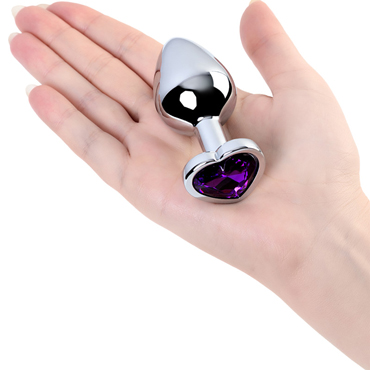 Toyfa Metal Анальный страз сердце M, серебристый/фиолетовый, Cо сверкающим кристаллом и другие товары ToyFa с фото