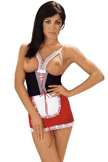 Roxana костюм официантки, черно-красный, С открытой грудью, кружевной отделкой