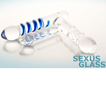 Sexus Glass фаллоимитатор для двойного проникновения, Стеклянный, с фигурной ручкой