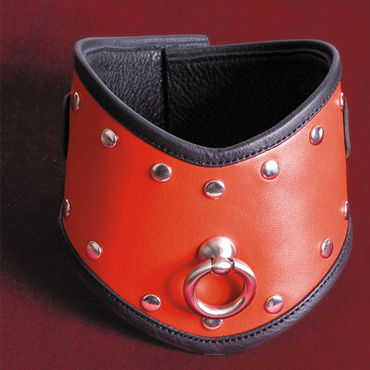 Toyfa-leather ошейник, красный, Кожа, с заклепками