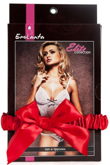 Erolanta комплект - Топ и стринги с черной тесьмой - купить в секс шопе