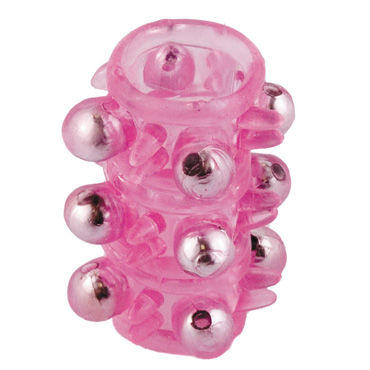 Toyfa насадка, 5 см, розовая, Сквозная, с шариками и шипами