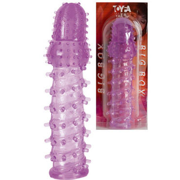 Toyfa насадка, 8 см, фиолетовая, Спиралевидный рельеф, пупырышки разного размера