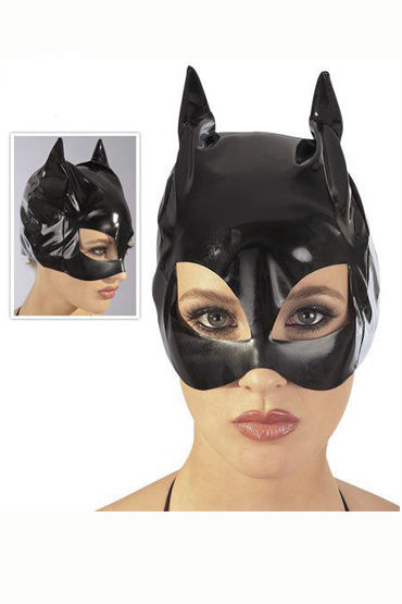 Cotelli маска женщины-кошки, черная, Лакированная, с ушками