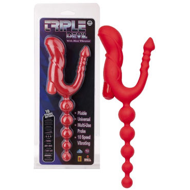 Tonga Triple Devil Butt Plug, Многофункциональный, из силикона