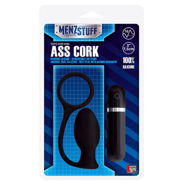 Menzstuff Ass Cork Small, черная, Анальная втулка с вибрацией