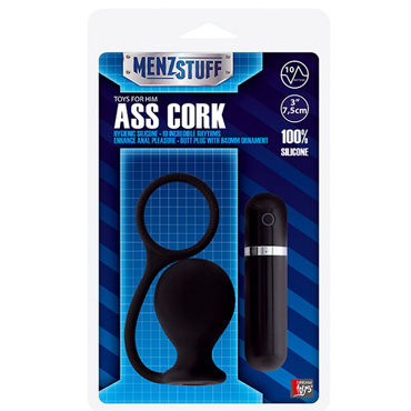 Menzstuff Ass Cork Wide, черная, Анальная втулка с вибрацией