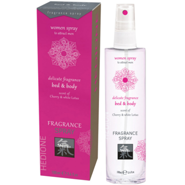 Shiatsu Fragrance Bed & Body Women Spray Cherry & white Lotus, 100 мл, Спрей с феромонами для тела и белья с ароматом Вишни и Белого Лотоса