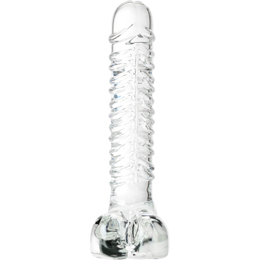 Sexus Glass Фаллоимитатор с мошонкой, прозрачный - С выпуклыми венками - купить в секс шопе