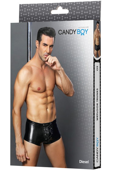 Candy Boy Diesel, черные - Боксеры wetlook со шнуровкой - купить в секс шопе