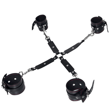 Pecado Бандажный набор (сцепка, наручники, оковы), черный, Из натуральной кожи