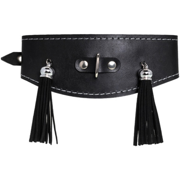 Pecado Ошейник высокий с кисточками, черный - Из натуральной кожи - купить в секс шопе