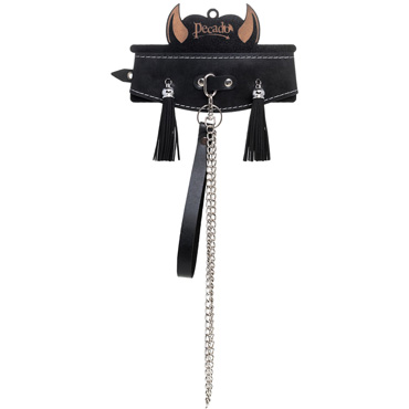 Pecado Ошейник высокий с кисточками, черный - подробные фото в секс шопе Condom-Shop