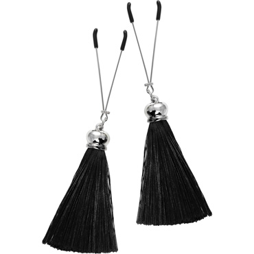 Pecado Зажимы на соски «вилки» с кисточками из шелка, черный