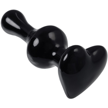 Sexus Glass Анальная втулка Сердце 9,8 см, черная - Рельефной формы - купить в секс шопе