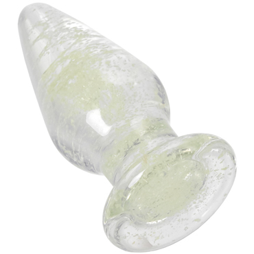 Sexus Glass Анальная втулка светящаяся 9,8 см, прозрачная - Классическая с широкой ножкой - купить в секс шопе