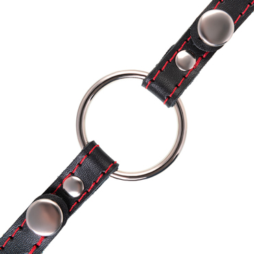 Pecado BDSM Кляп Кольцо 39 мм, черно-красный - Из натуральной кожи - купить в секс шопе