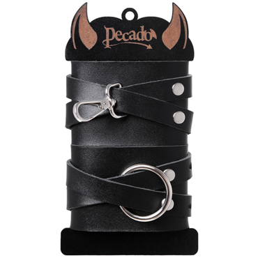 Pecado BDSM Наручники с двумя перекрёстными ремешками, черные - подробные фото в секс шопе Condom-Shop