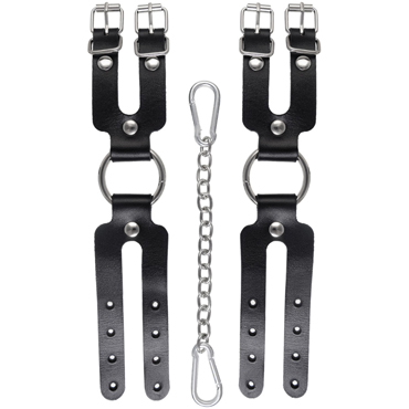 Pecado BDSM Наручники-браслеты из двух ремешков, чёрные, Из натуральной кожи и другие товары Pecado с фото