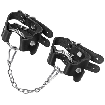 Pecado BDSM Наручники-браслеты из двух ремешков, чёрные, Из натуральной кожи